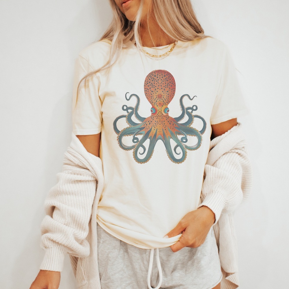 Ornate Octopus Graphic Tee Ocean Marine Art Nature Illustration
